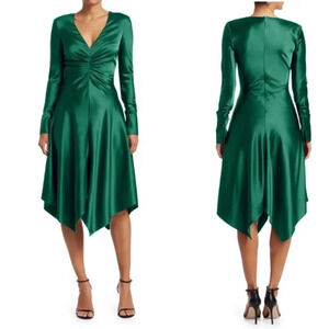 Jonathan Simkhai Satin Handkerchief-Hem Emerald Dress